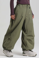 Women's Army Green Lightweight Breathable Baggy Snow Pants